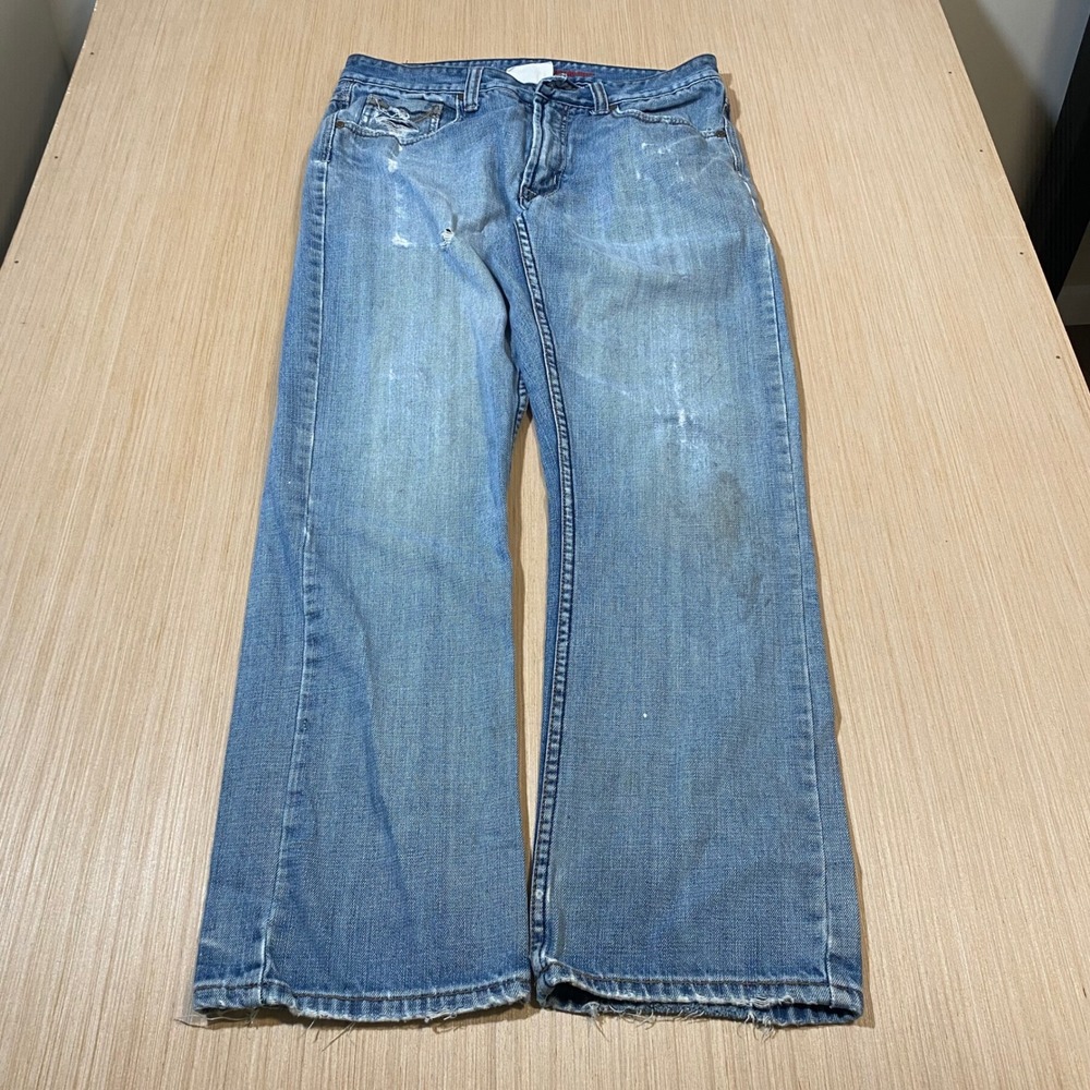 Urban Pipeline Mens Slim Straight Light Wash Distressed Blue Denim Jeans 32x30